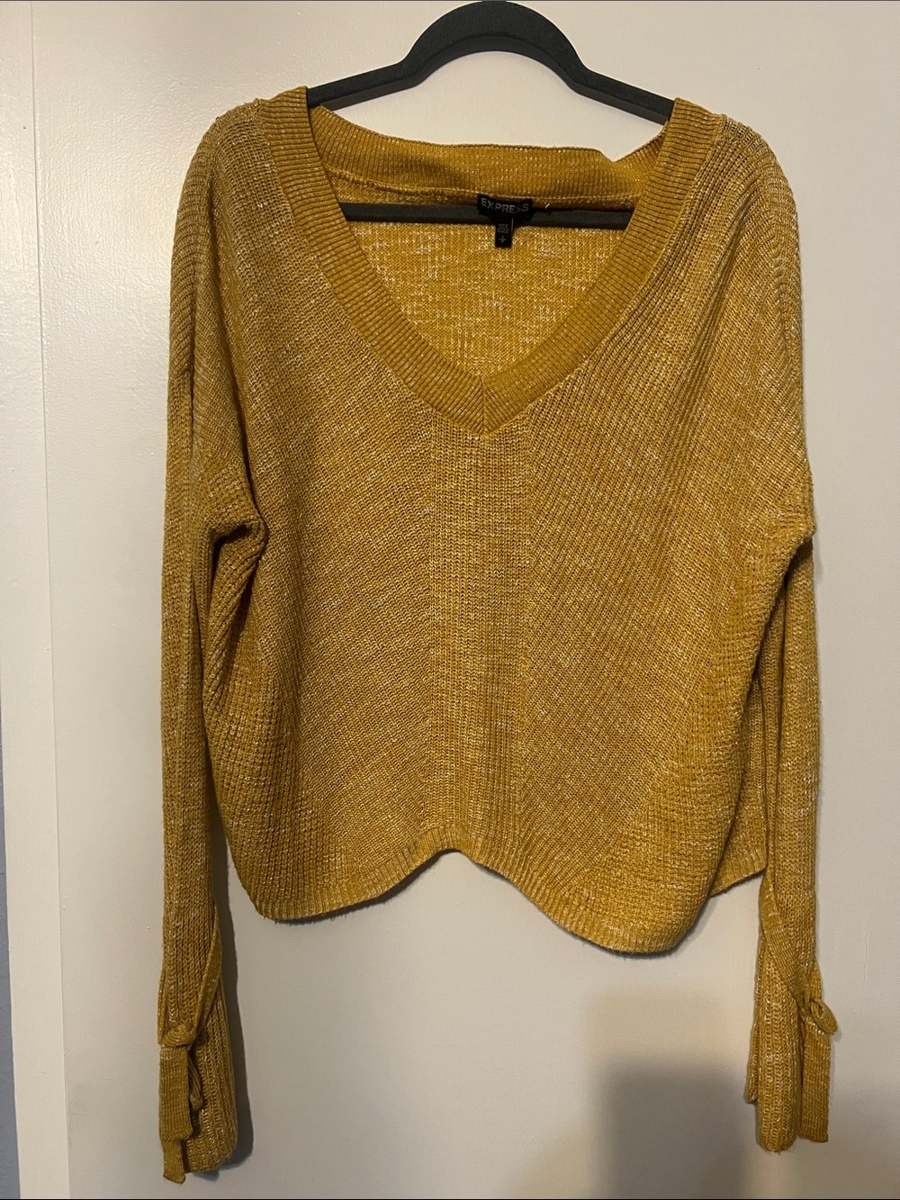Express Golden Mustard V-Neck Knit Sweater size small